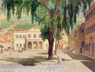 Commercial Square, die Commercial Library und die Main Guard, Stadt Gibraltar, illustriert in 